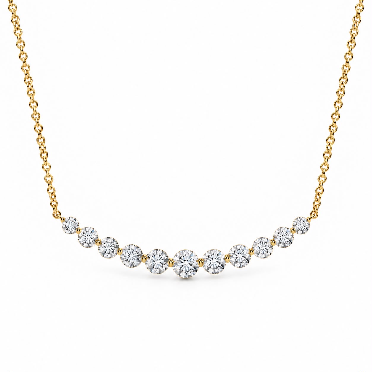 Gold necklace with a round diamond halo pendant